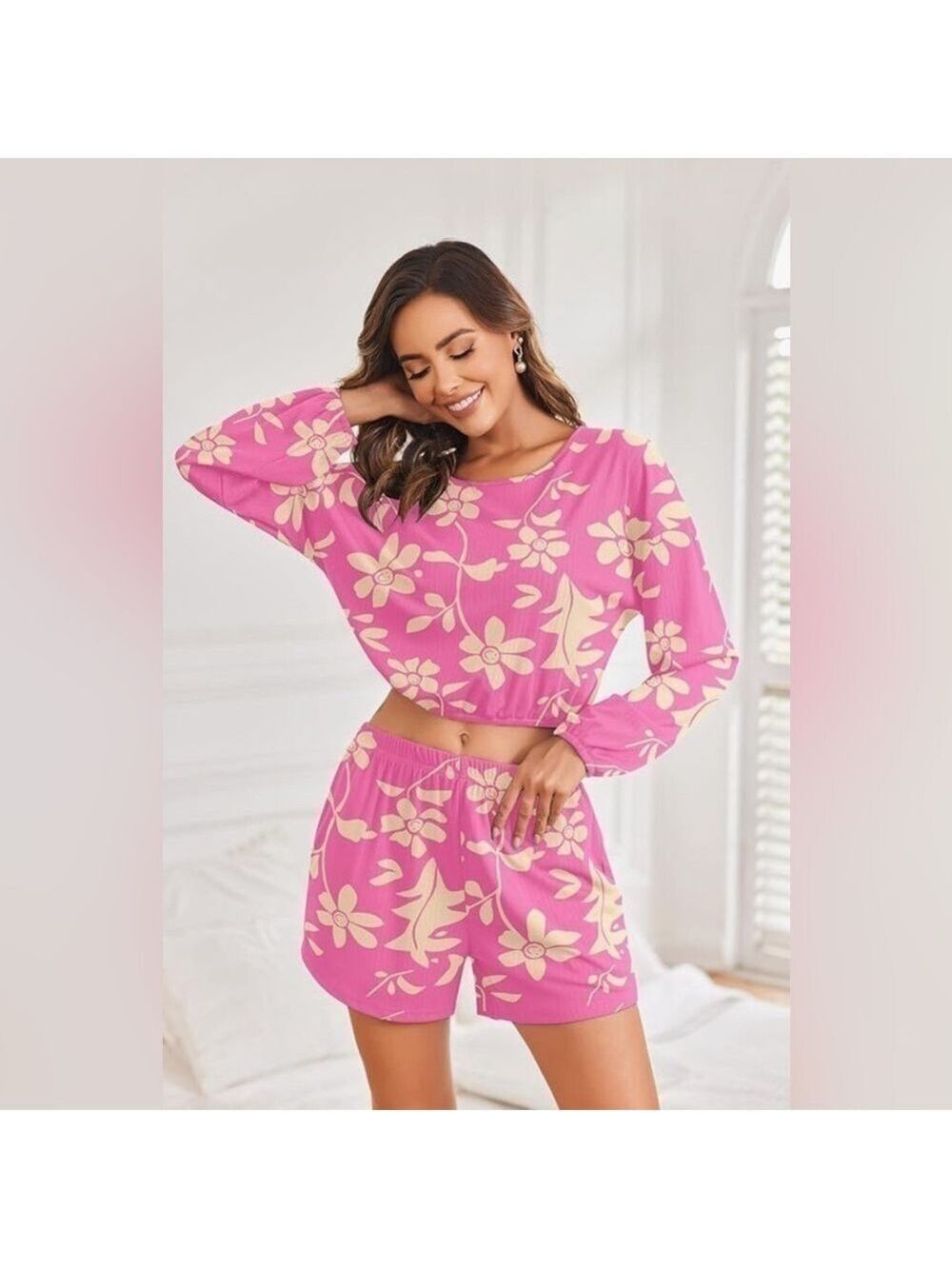 Ekouaer Ribbed Lounge Set for Women 2 Piece Crop Top and Shorts Matching Outfit - Picture 1 of 9